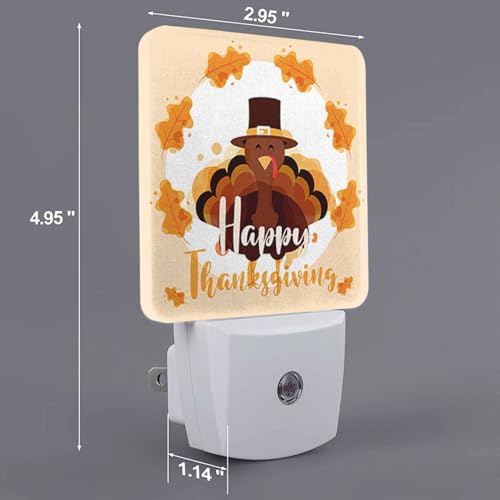 Image of LED Night Light Plug into Wall with Dusk to Dawn Light Sensor White Energy Efficient Happy Thanksgiving Turkey Leaves Nightlight for Bedroom Bathroom Hallway Living Room Kitchen