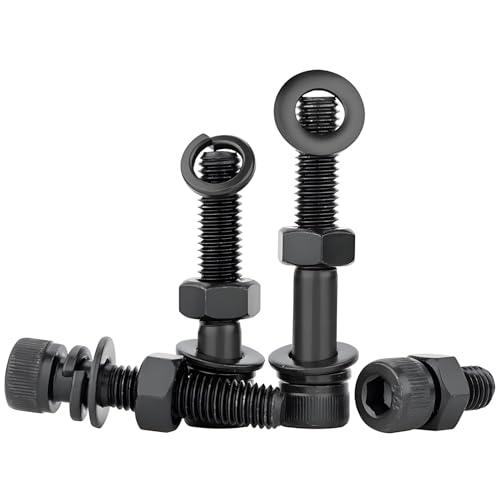 Treer 4-Set Tornillos de cabeza hueca hexagonal M10 con roscas parciales con tuercas y arandelas de acero de aleación, óxido negro, grado 12.9, Pernos Allen (M10x150mm)