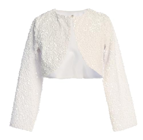 First Communion Shawl for Girls Size 8 10 White Cardigan for Girls Cropped Jacket Kids Sequin Jacket Bolero Crop Velvet Boleros para niñas Shawl Sparkle Shrugs Easter Flower Girl Shrug Dressy