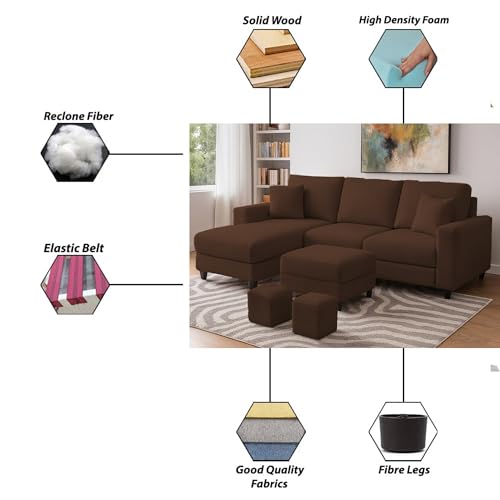 Image of Casaliving Rolando Seater L Shape Sofa Set for Living Room Left Side (Brown, 4 Seater with Ottomon - LHS)