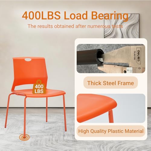 Image of Sidanli Stackable Office Chairs, Orange Guest Chairs with Comfortable Streamline Seat, Stacking Chairs No Wheels for Conference Room, Set of 4