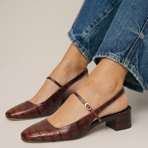 miss left Women Fashion Round Toe Slingback Pumps Block Low Heel Buckled Sandals Comfy Summer Party Office Shoes Size 4-16 US4