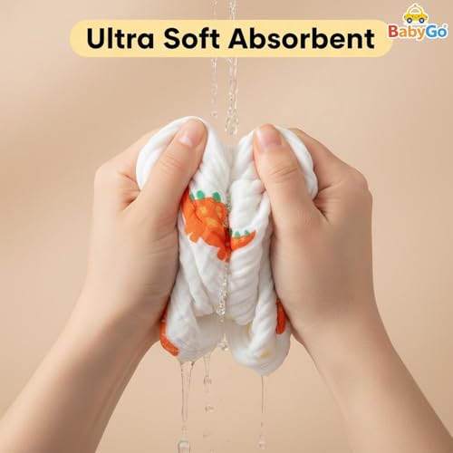 Image of BabyGo Cotton Extra Soft Muslin Washcloths for Newborn Baby | 100% Pure Cotton Reusable Face Towels & Hankies | Gentle Skin-Friendly Baby Towels 30x30 cm for Infants & Toddlers (Pack of 2)