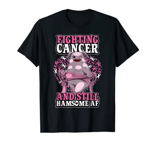 Pun Handsome AF - Juego de palabras para el cáncer de mama, color rosa Camiseta