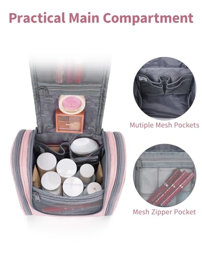 Image of Hanging Travel Toiletry Bag Cosmetic Make up Organizer for Women and Men (Medium, Pink)