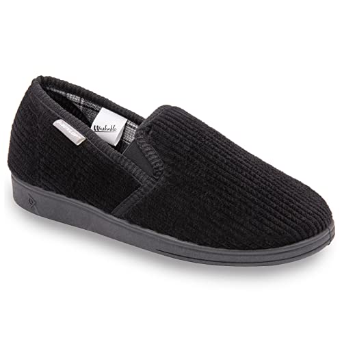 Northern Originals Mens Corduroy Twin Gusset Slippers - Black - UK 10