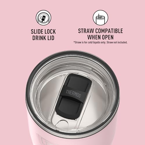 Image of THERMOS Icon Series 24oz Stainless Steel Tumbler with Slide Lock Lid, Leakproof, Fits Cupholder, Dishwasher Safe, Griptec Non‑Slip Base, Keeps Drinks Hot 6 Hrs /Cold 22 Hrs, Sunset Pink