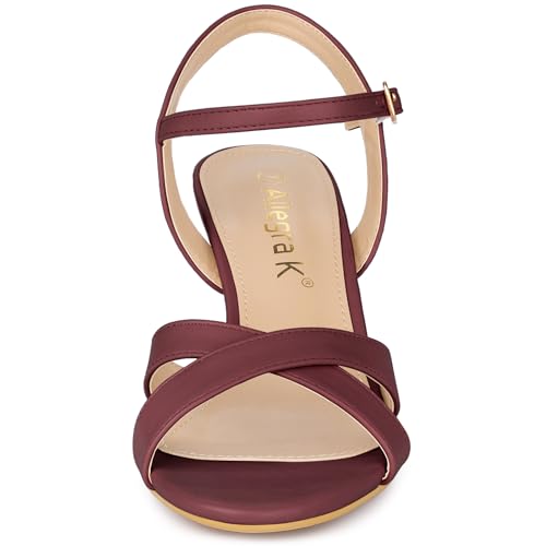 Allegra K Allegra K Women's Cross Straps Kitten Heel Burgundy Sandals 8.5 M US