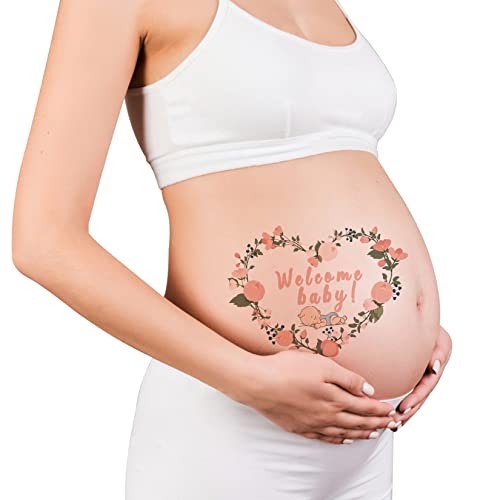 CARGEN 2 Hojas Embarazo Tatuajes Temporales Bebé Bump Tatuajes Corona en Forma de Corazón Bebé Regalos de Bienvenida Lindos Accesorios de Fotografía