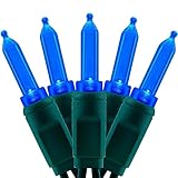 YULETIME 100 Blue One-Piece T5 LED Christmas Lights, 33 ft High Waterproof UL Certified Green Wire String Lights (Blue)