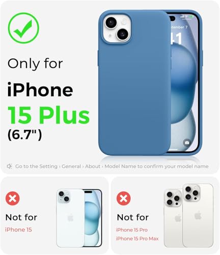 Image of DIZORO Compatible for iPhone 15 Plus Case 6.7, Slim Liquid Silicone 3 Layers Full Covered Soft Gel Rubber Phone Case Protective Cover 6.7 Inch - Azure Blue
