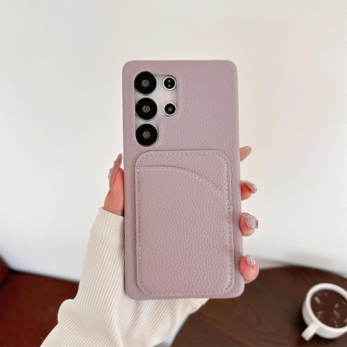 Étui portefeuille de luxe en cuir litchi Galaxy A14 5G violet gazon