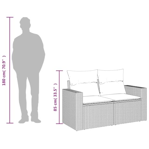 Image of 2-Seater Modular Garden Sofa in Beige PE Rattan with Light Grey Cushions, Weather-Resistant Outdoor Furniture for Patio and Balcony, Contemporary Design with Comfort-Enhanced