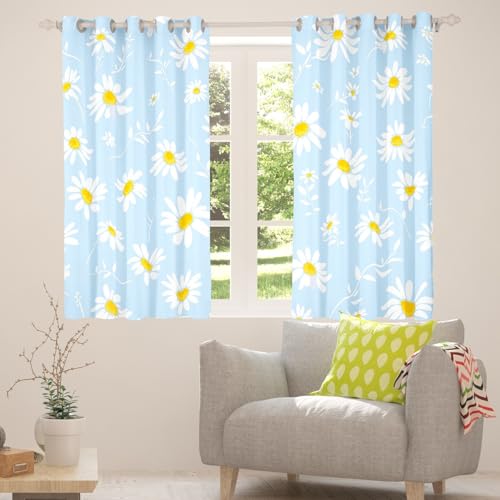 Rideaux de fenêtre pour enfants motif marguerites blanches déco chambre 106x213 - 5