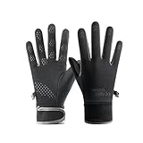 keynoyin Men's and Women's Winter Fleece Thickened Warm Gloves, Outdoor Anti-Slip, Waterproof and Windproof Cycling Gloves - Black and Gray (Women's Size) - One Size fits All
