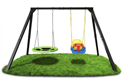 K-Sport: Doppelschaukel Gestell (Metall) I 1x Set-Schaukel 1x Nestschaukeln im Set erhalten I Schaukelgestell bis 300kg belastbar I Outdoor Schaukel I Schaukelgerüst inkl. Bodenanker I Made in EU