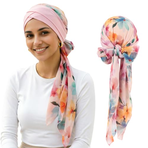 Image of DRESHOW Turban Headwrap for Women Long Hair Head Scarf Headwraps Chemo Headwear Lightweight Hair Loss Covering Hat