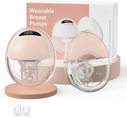 Image of Hands Free Breast Pump, Wearable Breastfeeding Pump, Lightweight Portable Electric Pump 4 Modes & 12 Suction Levels, Comfortable & Low Noise, 24mm Flange, 1 Pack Pink (ROUND-1)