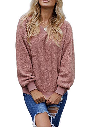ZHhan Women's 2021 New Thick Soft Pullover Casual Sweater Round Neck Long Sleeve Loose top Pink ZHhan Women's 2021 New Thick Soft Pullover Casual Sweater Round Neck Long Sleeve Loose top Pink