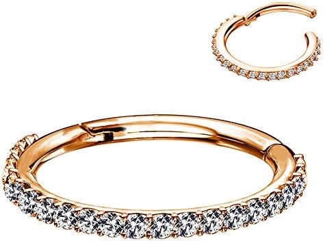OUFER Nose Rings Septum 16G 316L Stainless Steel Hinged Segment Clicker Clear CZ Paved Cartilage Earrings Hoop Helix Tragus Daith Piercing Jewellery