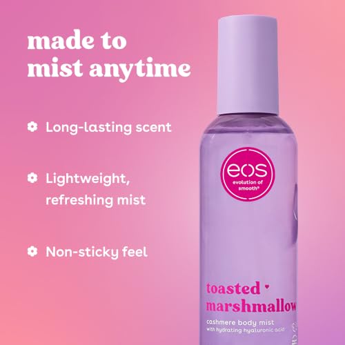 Image of eos Cashmere Body Mist, Toasted Marshmallow, Toasted Vanilla, Sweet Marshmallow, Hair Mist, Body Spray for Women Moisturizing, Hyaluronic Acid, Vanilla Body Spray, Vegan, Cruelty-free, 6 fl oz