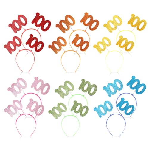 Umibow 12 Pcs 100 Days of School Headbands Glittery 100th Day of School Head Bopper 100 Days of Hair Hoops for Celebration Party Decorations