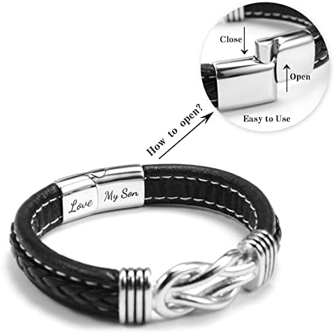 SUNSH Braided leather bracelet Forever Linked Together - Men's stainless steel braided leather bracelet with quote cuff bracelet for son.