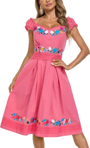 Image of Women's Mexican Dress Embroidered Causal Lace Party Dress
