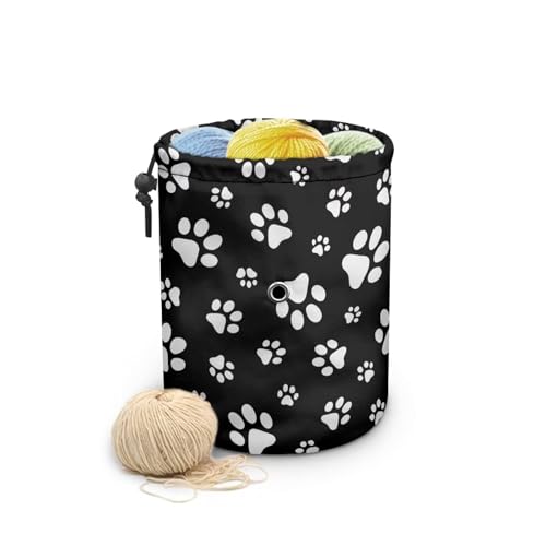 Image of Sellikakes Dog Paw Black Small Crochet Bag Organizer Yarn Storage Knitting Bags, Portable Mini Yarn Holder for Crocheting Project Knitting Accessories