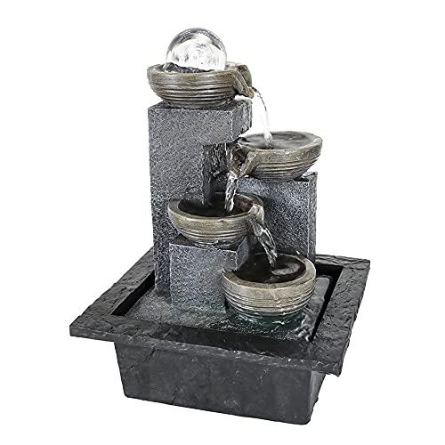image for Xpiyaer Indoor Cascading Tabletop Water Fountain with LED Light and Cr