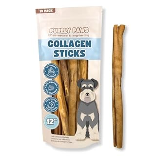 Purely Paws Natural Beef Collagen Sticks for Dogs – Long-Lasting Rawhide-Free Dog Chews – High Protein Treat with Glucosamine & Chondroitin – Canadian Company (12", 10 Count)