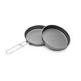 TOAKS Titanium Nesting Pan 2PC Set – 6.5 inch Deep Frying Pan with Foldable Handle and Matching Nesting Plate for Open Fire Cooking and Group Meals