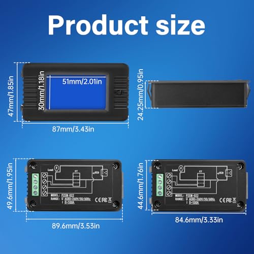 Image of Power Meter 80-260V AC Current Voltage Multimeter PZEM-022 Ammeter Voltmeter LCD Digital Display with 100A CT Split Core Current Transformer Multi-Function Meter