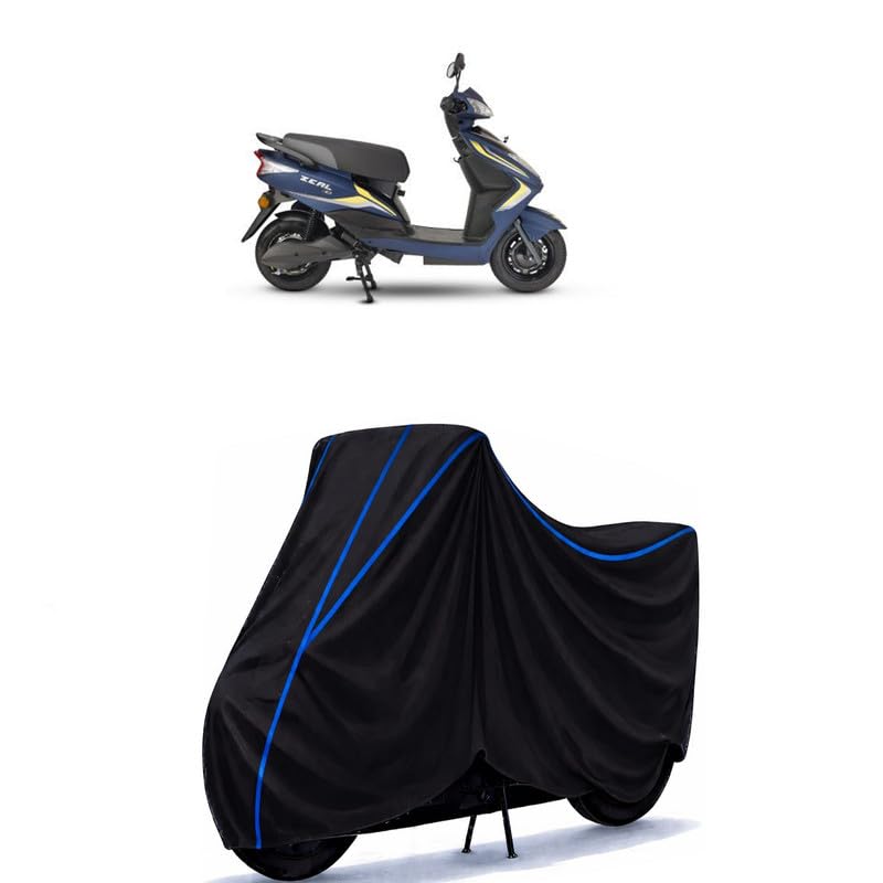 Image of Scooty Cover Water Resistant for Zeal EX | Universal Scooter & Bike Cover | Heavy Duty UV Protection | Dust, Rain & Scratch Protection | Elastic Fit All Weather Indoor Outdoor | Black with Blue Piping