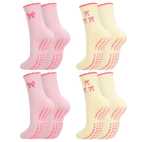 Image of Yuxareen 4 Pairs Pilates Grip Socks Women 4-7, Non slip Cotton Grippy Sock