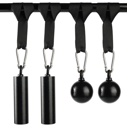 Solid Non-Slip Iron Pull Up Handles and Cannonball Grips Set 48 mm Handles plus 70 mm Balls with 3 Length Hanging Straps and Carabiners Grip Strength Trainer for Home Gym