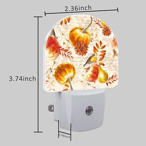 Image of Autumn Fall Pumpkins and Leaves Night Light Plug into Wall with Dusk to Dawn Sensor Cute Nightlight for Kid Girls Boys Women Men Room Decor, Hallway, Kitchen, Bathroom, Nursery, Stairs