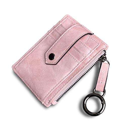 Pofeexio Womens Slim Minimalist Rfid Card Holder Front Pocket Wallet,Ladies Mini Coin Purse With Keychain (Pink) #TOP1