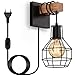 Wandleuchte Innen Vintage Wandlampe mit Stecker, Schwarz Industrial Retro Lampe mit Dimmbar Schalter, E27 Holz Metall Käfig Wandleuchten für Schlafzimmer Treppenhaus Wohnzimmer (Mit Glühlampe) Baby,Schwarz günstig Kaufen-Wandleuchte Innen Vintage Wandlampe mit Stecker, Schwarz Industrial Retro Lampe mit Dimmbar Schalter, E27 Holz Metall Käfig Wandleuchten für Schlafzimmer Treppenhaus Wohnzimmer (Mit Glühlampe)