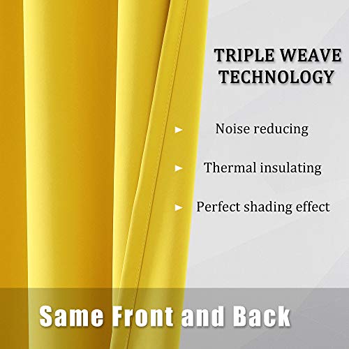 Yellow Blackout Solid Curtains - Room Darkening Grommet Drapes Thermal Insulated Bright Yellow Color Small Window Curtains For Kids Room, 2 Panels Sets (38 X 45 Inches Long, Illuminating Yellow #TOP4