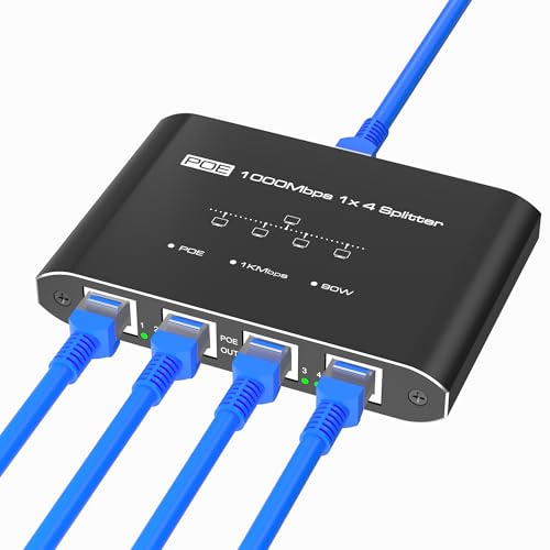 Divisor PoE 1 en 4 salidas, conmutador PoE Gigabit de 4 puertos, compatible con IEEE 802.3at/af, 30 W por puerto Power over Ethernet Hub para cámaras IP/teléfonos APVoIP (328 pies), divisor PoE+ para