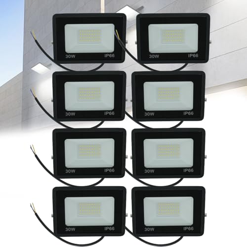 Dotauge Foco Reflector LED for Exteriores de 30 W IP66 Resistente al Agua con Soporte muñón for Garaje Patio jardín Estadio y Parque Infantil(8pack)