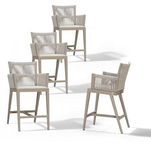Outdoor Kitchen And Bar Designs: Stylish Ideas for Perfect Backyard Entertaining 5 PURPLE LEAF Outdoor Counter Height Bar Stool Set of 4 Modern Bar Chairs with High Back and High Armrests Outdoor Aluminum Woven Rattan Barstools for Kitchcen Island Indoor Champagne