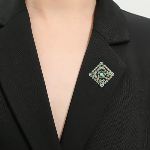 Image of Turquoise West Cowboy Oval Tear Drop Brooch Pin for Women Retro Brooches Pins Classic Fashion Jewelry Accessories Gift