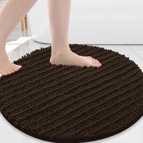 Image of Arotive Round Bathroom Rugs 24x24, Extra Soft Thick Absorbent Shaggy Chenille Bath Rugs, Machine Wash Dry, Bath Mats for Bathroom Floor, Tub and Shower, Home Decor Accessories, Brown