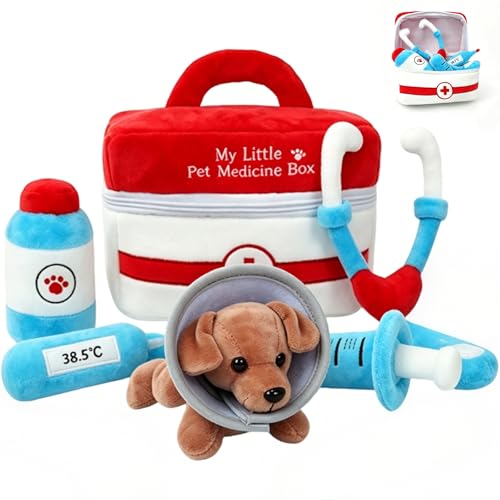 okegztoa Toddler Puppy Toys for Kids Stuffed Toy Set Baby Montessori Plush My Little Pet Medical Playset for Boys Girls Gift Kids Baby 6-12 Months dr Kit Rattle Sensory Toys with Crinkle & Bell
