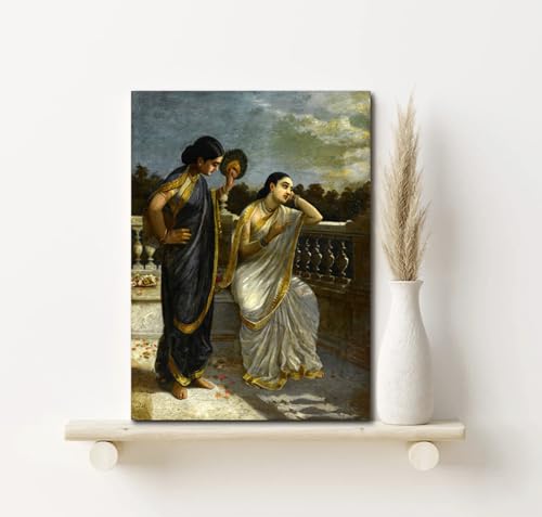 Image of Sikhash Raja Ravi Varma Canvas Painting Classic Art, Indian Art, Famous Artist, Wall Painting for Living Room, Bedroom, Office, Unframed, Multicolor Fabric Size - 12x9 inches (30x23 cms, Damayanti)