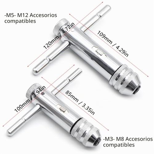 Miniatura 2 de Aoyswuz 2 Piezas Llave De Grifo De Trinquete M3-M8 Y M5-M12, Llave De Trinquete Ajustable Con Mango En T, Mango De Llave De Punta Roscada Para Juego De Grifos Y Matrices