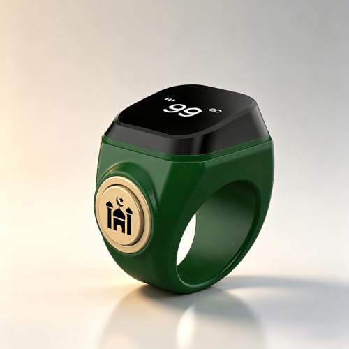 Image of Smart Tasbih Zikr Ring,20mm (10) Muslim Digital Azan Alarm Clock,APP Support Digital Counter Prayer Reminder Rings, Waterproof 4 Digit Finger Counter zikr Ring for Muslims(Green)