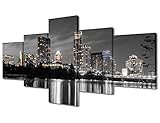 Austin Skyline Black and White Wall Art City Skyscraper Panoramic Wall Decorations for Living Room Modern 5 Piece Texas Cityscape Canvas Wall Painting Pictures Framed Ready to Hang (50' W x 24' H)